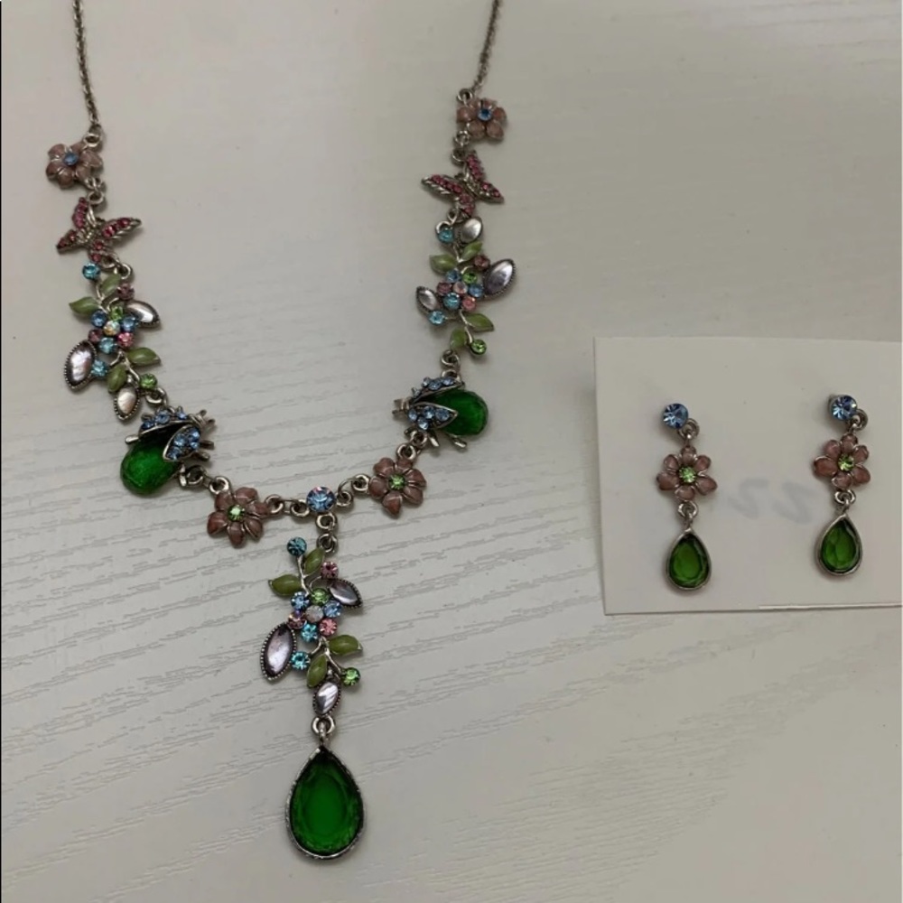 Butterfly Lady bug Crystal Necklace Set